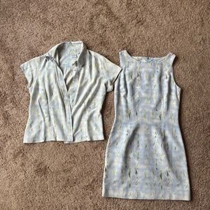 Silk Floral Patterned Cocktail Dress And Shirt Set